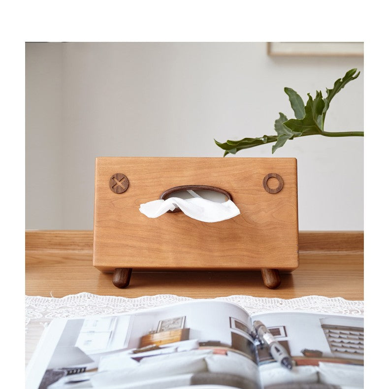 Solid Wood Walnut Tissue Box with Creative Smile Design