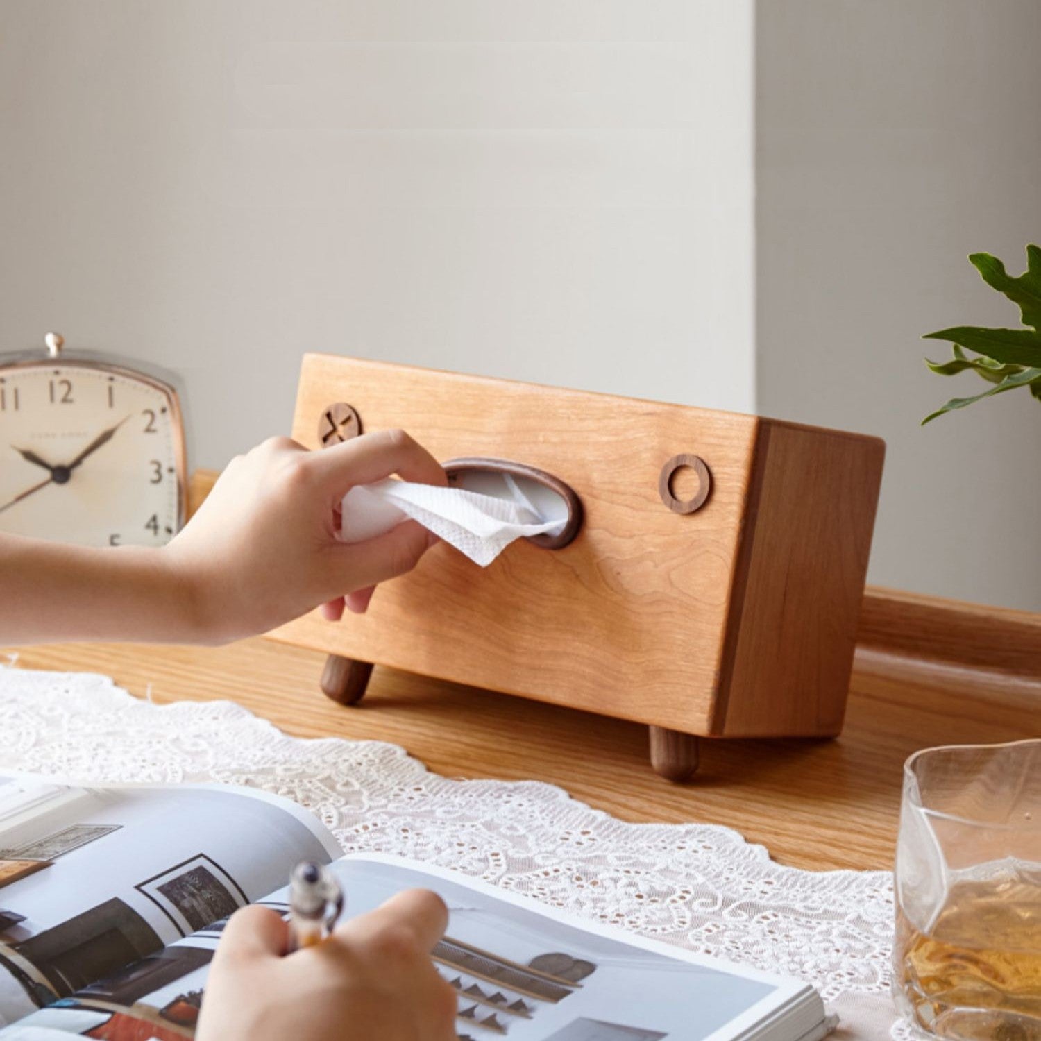 Solid Wood Walnut Tissue Box with Creative Smile Design