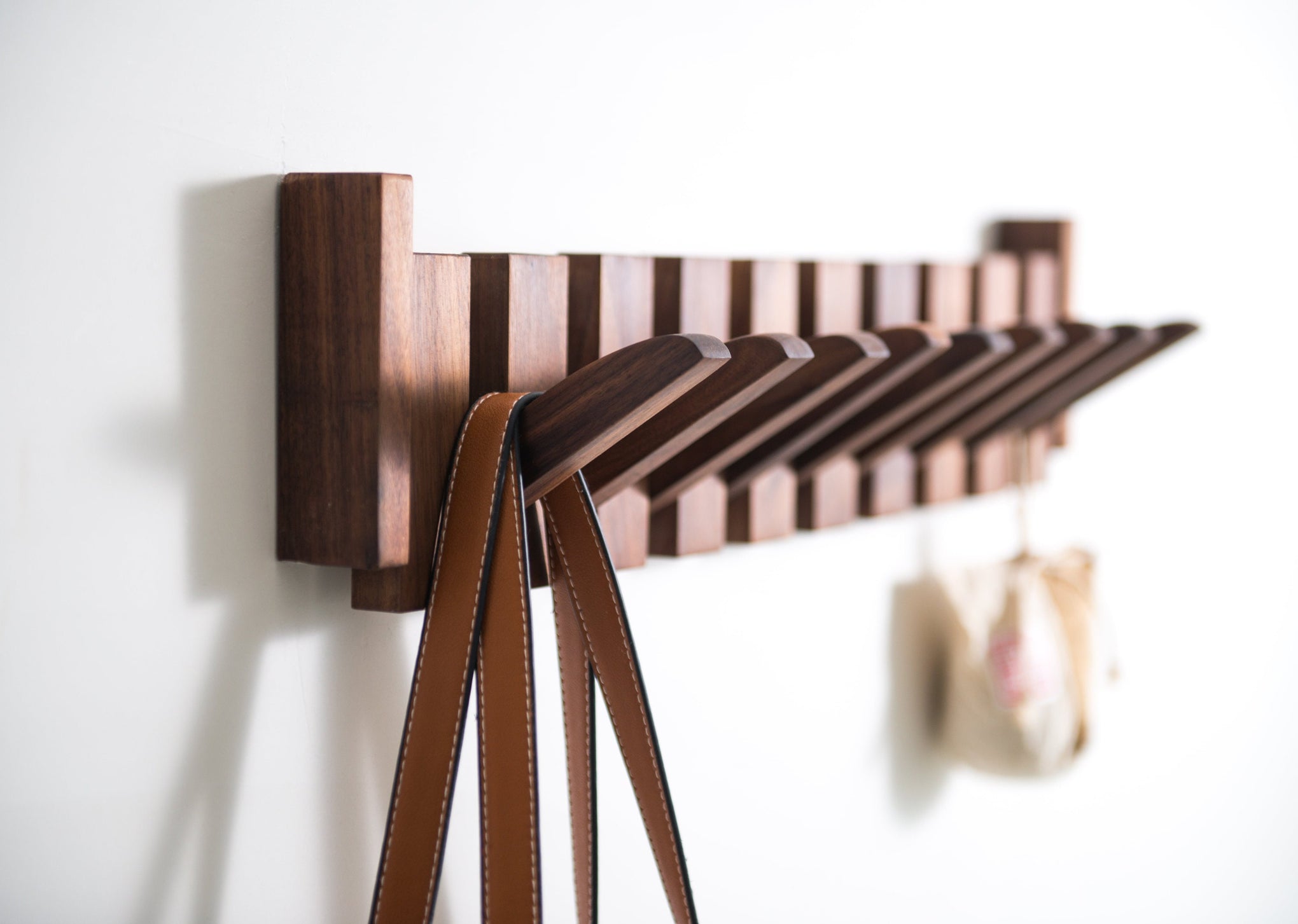 Natural walnut wood wall mounted hanger, modern wooden coat hanger, flip down wall hook rack