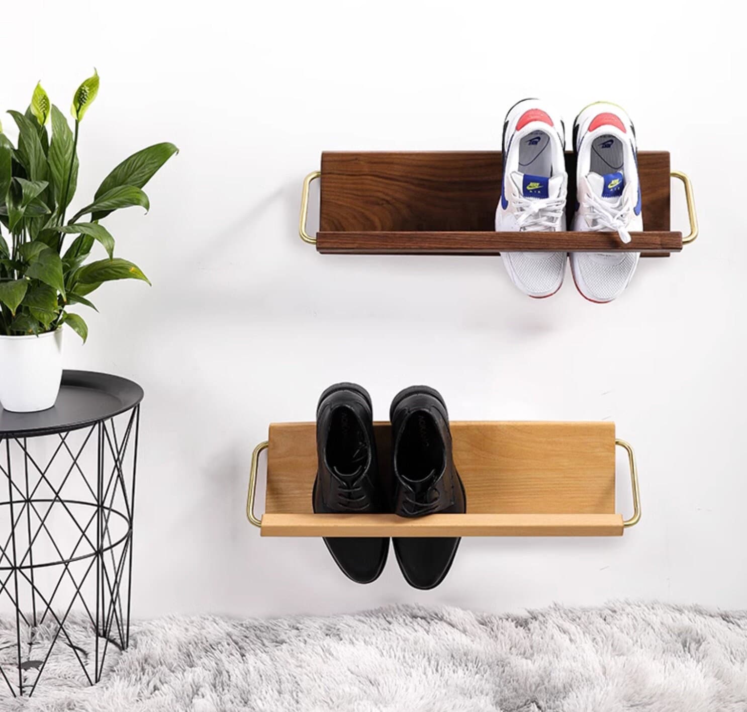 Beech wood shoe wall storage, wooden shoe rack, wall mounted entryway shoe rack, entryway organization for shoes, wall shoe shelf