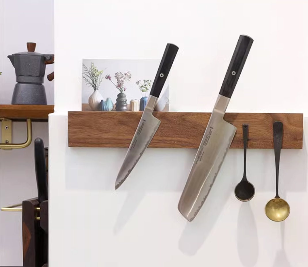 Wooden magnetic knife rack, wall mounted knife holder, magnetic knife holder, walnut hanger for knives