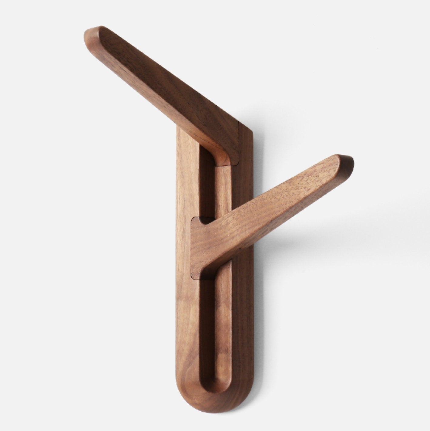 Natural walnut wood wall mounted hanger, flip down wall hook rack, modern wooden coat hanger