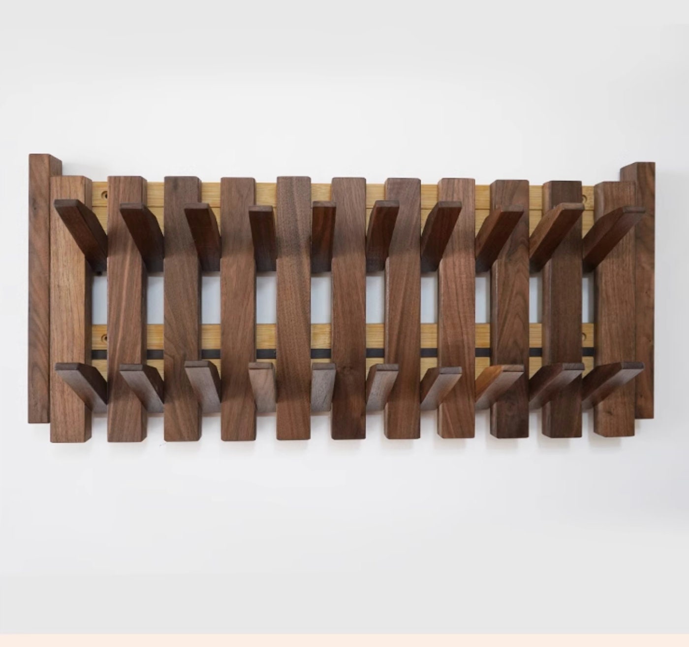 Wood functional wall rack, wall mounted wooden rack, wall walnut rack, modern entry unique rack, wall mounted organizer