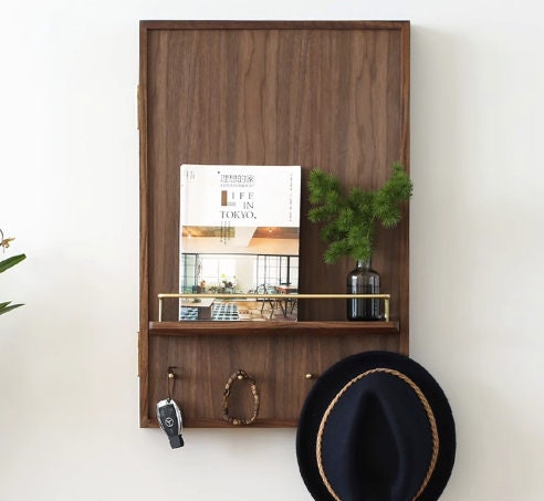 Walnut electricity meter box cover, wooden wall board with shelf, wooden switch box cover, key wall holder, key holder organizer