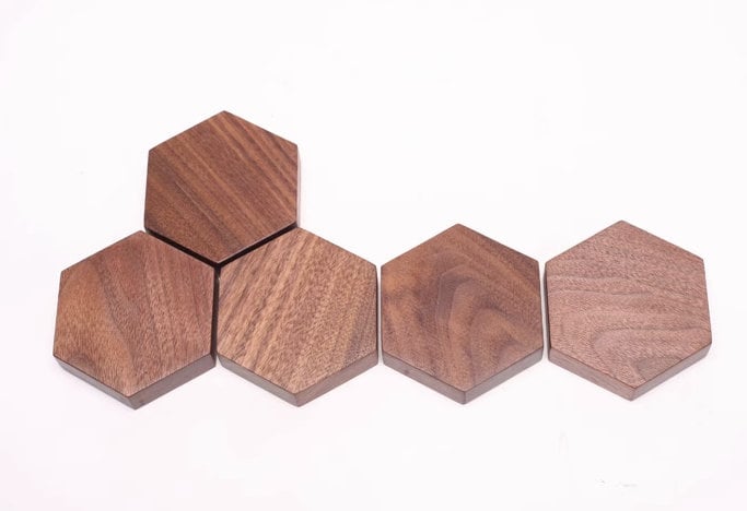 Wooden magnetic hexagon knife strip, geometric wall untensil organizer, walnut hanger for knives and tools