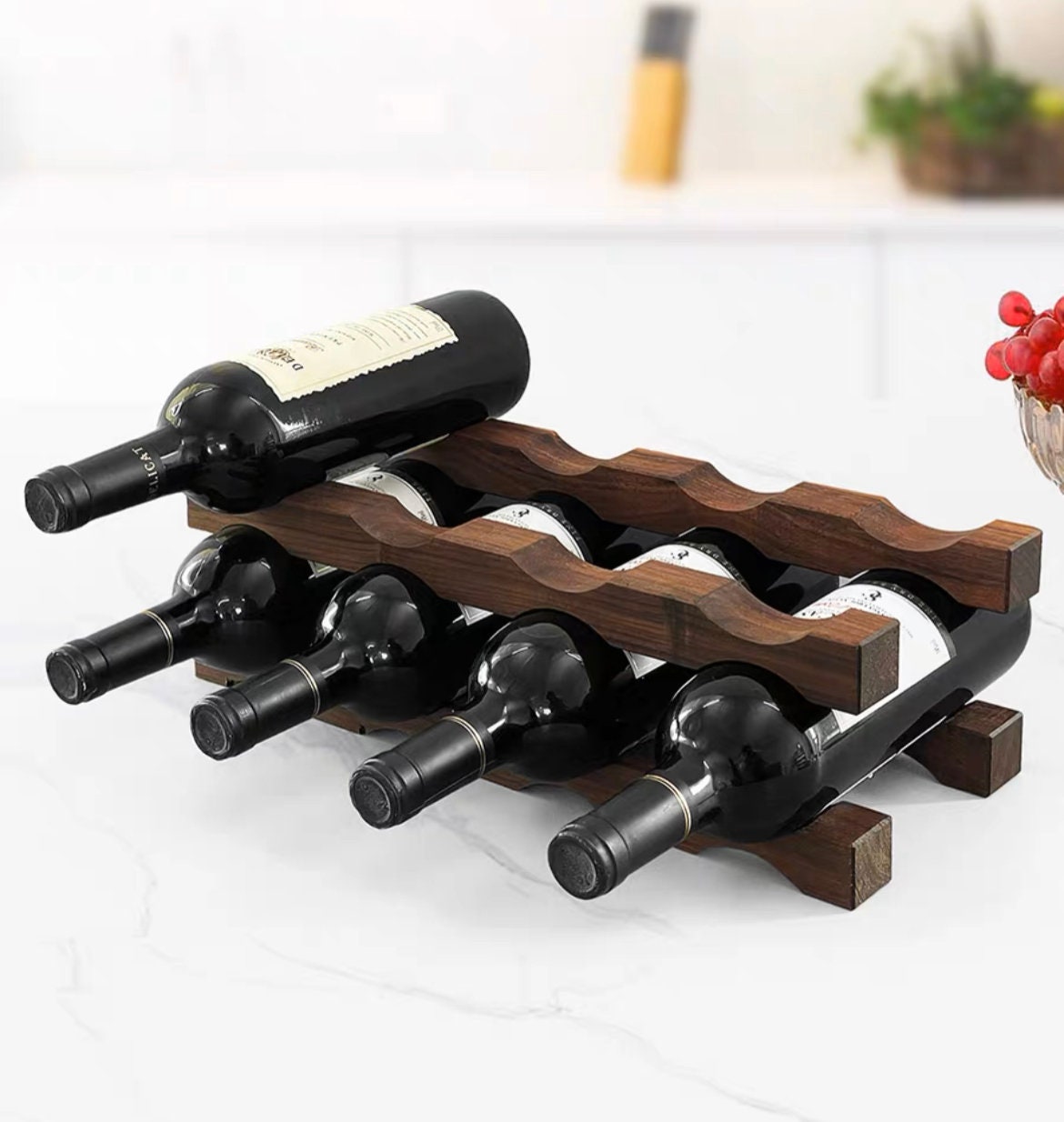 Tabletop wine bottle rack, wooden wine display shelf, wine bottle storage