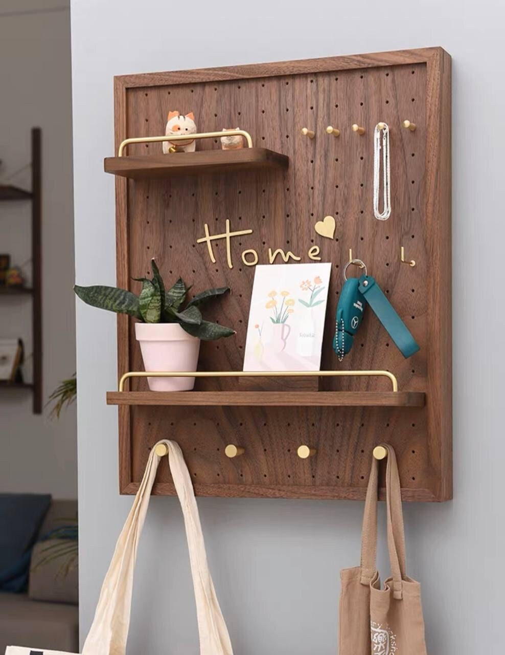 Walnut pin box cover, wooden wall board with shelf, wooden switch box cover, key wall holder, key holder organizer