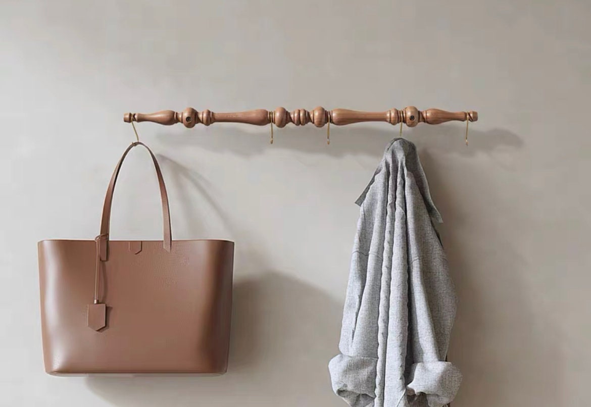 French style wooden rack for wall, entryway classic hanger with S-type hooks