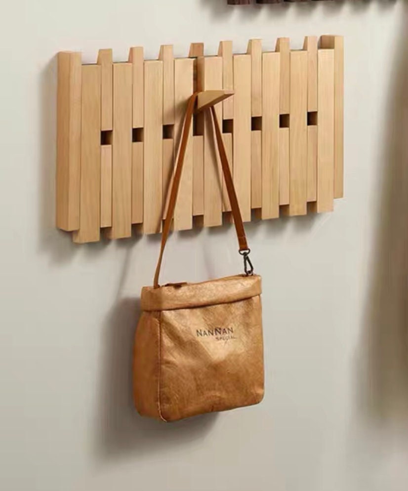 2 tier wall rack, natural beech wood wall mounted rack, wall functional rack, flip down wall coat rack, modern entry unique rack